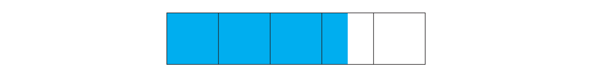 5 equal-sized squares joined to make one whole; shading on 3 1/2 squares